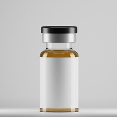 This amber vial is a glass bottle with a black cap, commonly used for storing liquid medications. It's often used in pharmaceutical packaging to protect sensitive drugs from light and heat. 