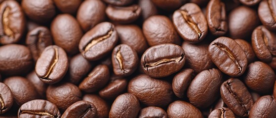 Fototapeta premium A stack of coffee beans atop one another, with an additional pile alongside