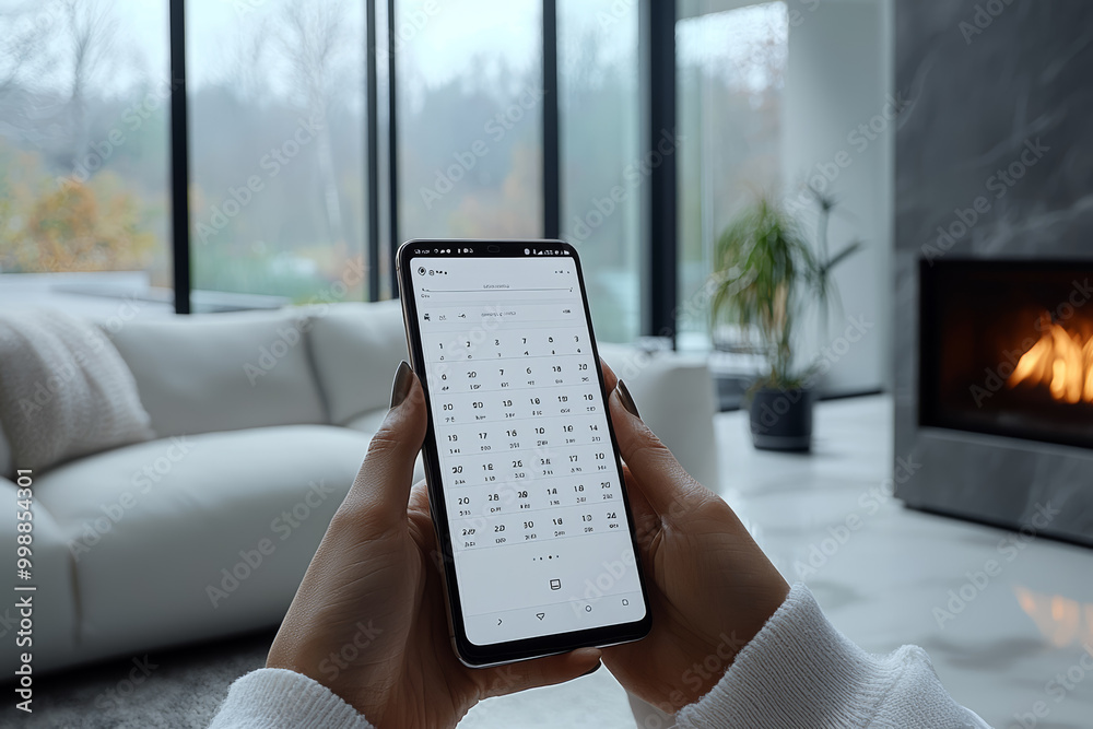 Poster an ai-powered virtual assistant managing a user's calendar and reminders on a smartphone. concept of