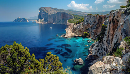 Greece vacation holiday, sunny seaside town background wallpaper backdrop. Travel destination, resort, beautiful nature view, panorama