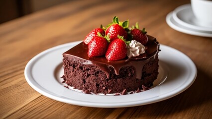  Deliciously decadent chocolate cake with fresh strawberries