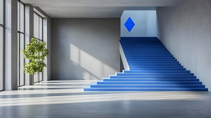 Obraz premium Blue Triangle on Painted Steps in Modern Interior