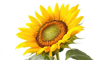 A bright yellow sunflower with thin, translucent petals, beautifully illuminated by the white background, capturing the essence of summer