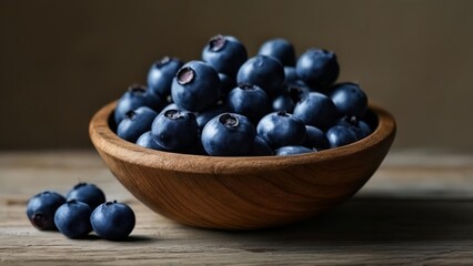  Fresh blueberries in a wooden bowl ready to be enjoyed