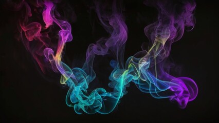 Neon smoke on a black background, abstraction.