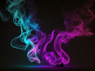 Neon smoke on a black background, abstraction.