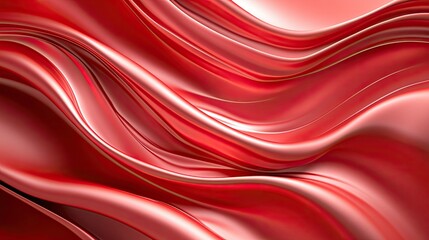 Smooth Abstract Red Waves on Silky Fabric Surface