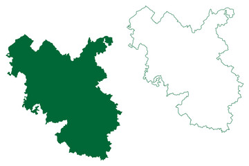 Sagar district (Madhya Pradesh State, Sagar division, Republic of India) map vector illustration, scribble sketch map