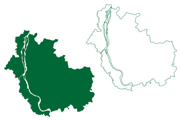 Obraz premium Saharsa district (Bihar State, Kosi division, Republic of India) map vector illustration, scribble sketch Saharsa map