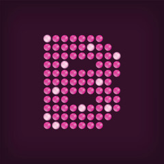 Unique led dot letter B design. LED glowing letters font. Decorative cinema text vector.