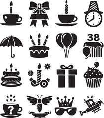 Birthday Icon, Cake icon and Gift Icon Set