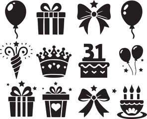 birthday party icons set