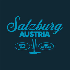 Salzburg, Austria sky resort  logo. Vintage print for t-shirt. Trendy Hipster design. Vector illustration