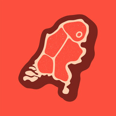 Netherlands map for steak meat logo. Vector retro black and red meat dishes logotype illustration. Graphic grill BBQ label, emblem, symbol. Premium beef restaurant badge