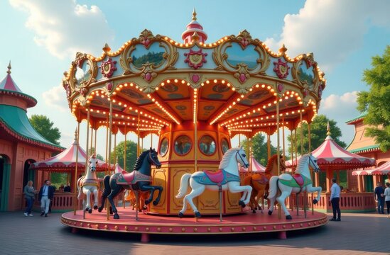 Children's carousel at an amusement park in Europe. Generative AI tools