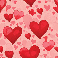 seamless pattern with hearts, red pink valentine background pattern