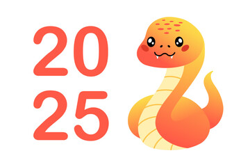 Happy Chinese New Year 2025. Year of the snake. Cartoon cute green snake in flat style isolated on white. Illustration for greeting card, sticker, background. 
