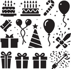 set of birthday party icons