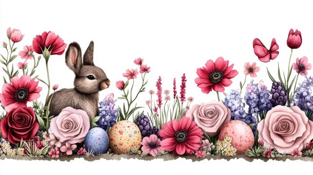 Elegant watercolor floral design for wedding invitations, Easter celebrations, birthday cards, featuring vibrant blooms, soft hues, ample space for personalized text.