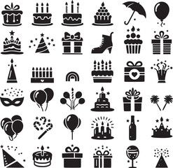 birthday party icons set