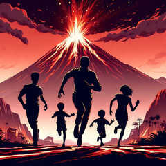 volcano eruption running family
