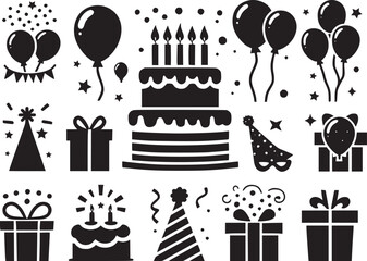 set of birthday party icons