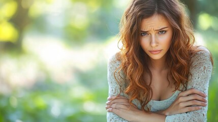 Fototapeta premium Portrait of a Young Woman with a Worried Expression