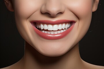 Fototapeta premium Close up of a womans smile with white teeth and red lipstick