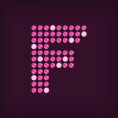 Unique led dot letter F design. LED glowing letters font. Decorative cinema text vector.