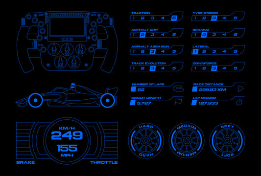 Set streetwear auto racing interface ideas. Car racing Dashboard. User interface race and Infographic elements.