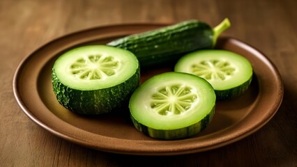  Freshly sliced cucumbers on a plate