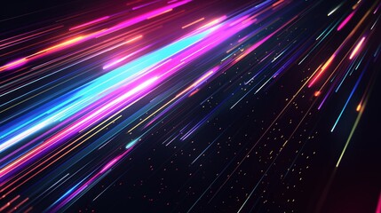 Colorful, multi-colored line of light is shown in the image. The colors are bright and vibrant, creating a sense of energy and excitement. The line of light seems to be moving quickly