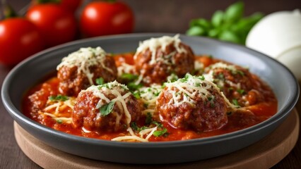 Fototapeta premium Delicious meatballs in tomato sauce ready to be savored