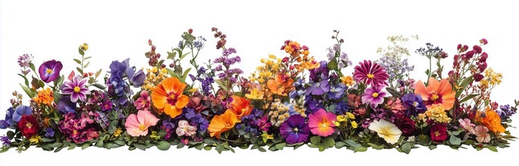beautiful girland of spring flowers isolated on light background for decoration