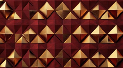 Red background with gold triangles. The triangles are arranged in a pattern and are gold in color