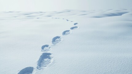Footprints of a snowshoe hare traversing a snowy field, leaving a delicate trail across the pristine white canvas.