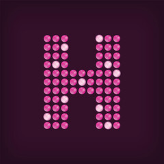 Unique led dot letter H design. LED glowing letters font. Decorative cinema text vector.