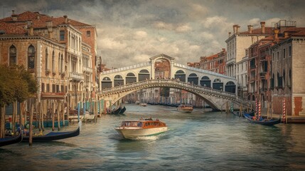Obraz premium bridge spanning a city canal or waterway, with boats or gondolas passing beneath