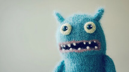 Cute handmade monster against white background
