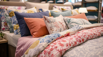 A bedding set retail store showcasing a wide variety of styles, from luxury to budget-friendly options.