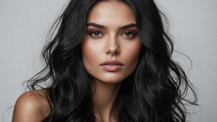 Fototapeta premium Woman with Dark Hair and Natural Makeup