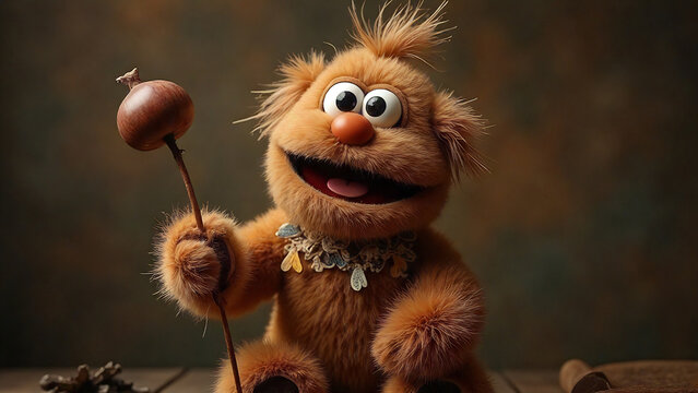 puppet doll in autumn, winter clothes, kid toy