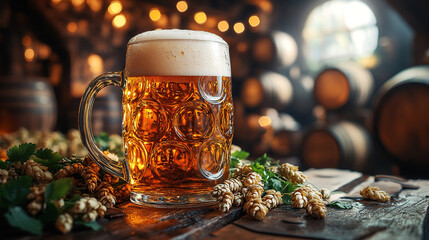 Glowing amber beer. Generative