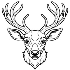 The head of a reindeer with antlers, drawing in a minimalist, elegant style line art vector