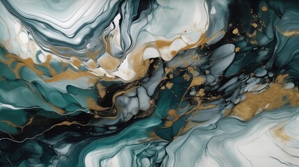 Obraz premium Discover Abstract Fluid Art with Teal, White, and Gold accents for a stunning visual impact