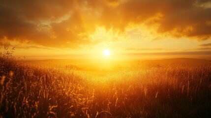 Golden Sunset Over a Field of Tall Grass
