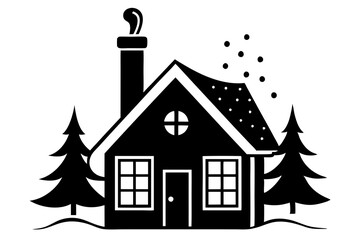 christmas house with garland illustration isolated