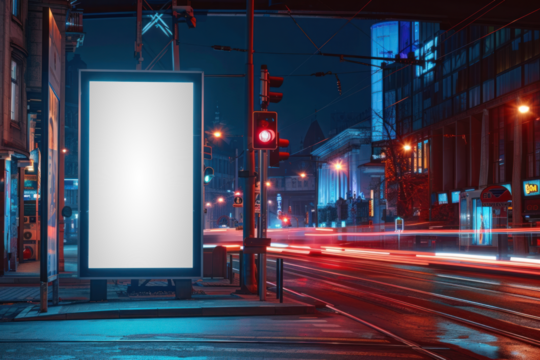 PNG night city ad sign mockup, transparent design