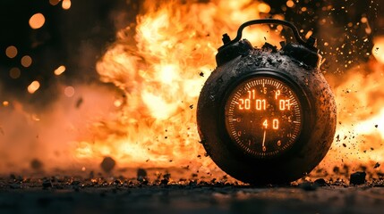 A close-up shot of a bomb featuring a digital countdown timer, just seconds away from detonation. The intense display creates a sense of urgency and tension, capturing the critical moment