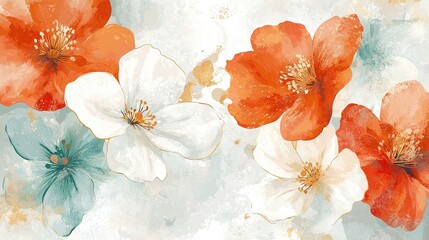  Red, White, and Blue Flowers Watercolor Background